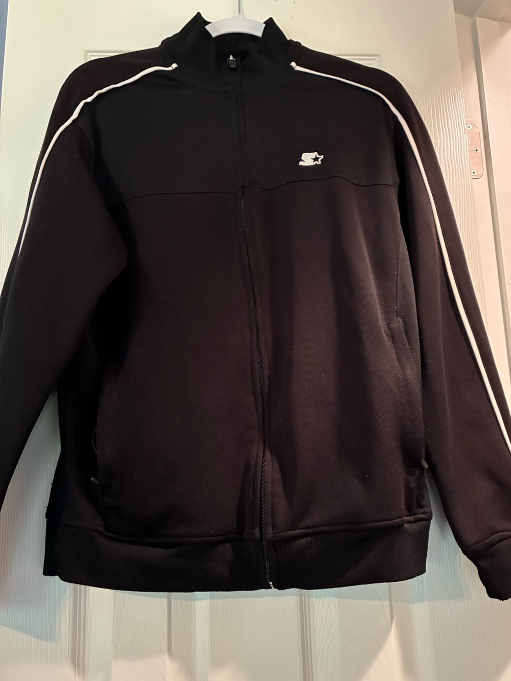 STARTER Black Track Jacket with White Piping and Logo Men’s small